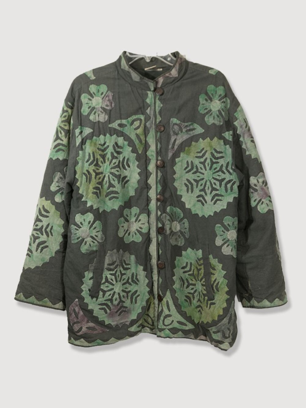 Parsley & Sage Patchwork Quilt Coat Shabby Chic Grey Green Boho Hippie Jacket